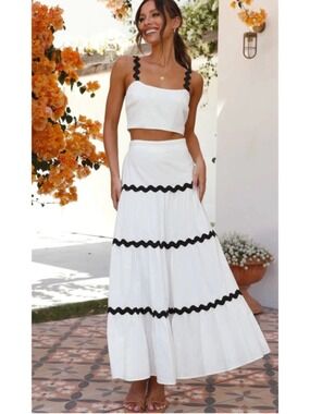 Endless Moon Ric Rac Maxi Skirt Set Black and White